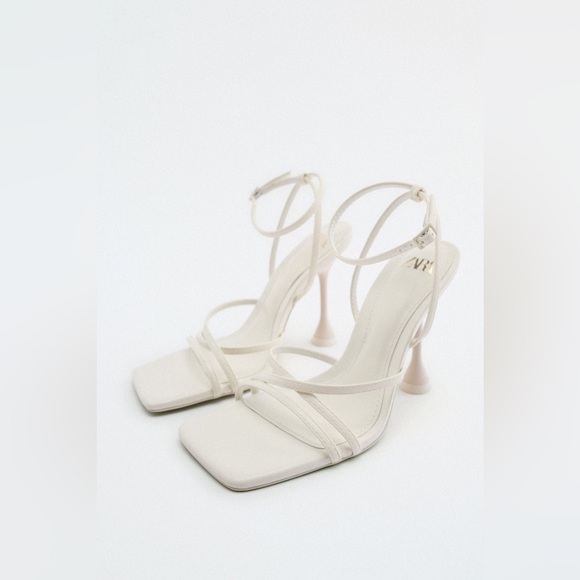Zara Shoes - Zara High Heeled Strappy Sandals in White Size 38